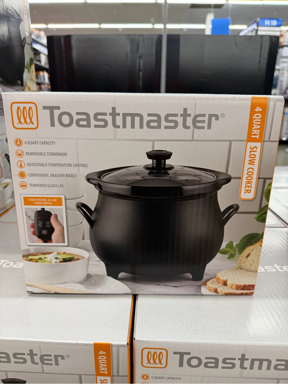 Toastmaster 4 QT Black Cauldron Slow Cooker Halloween Removable Crock Glass Lid